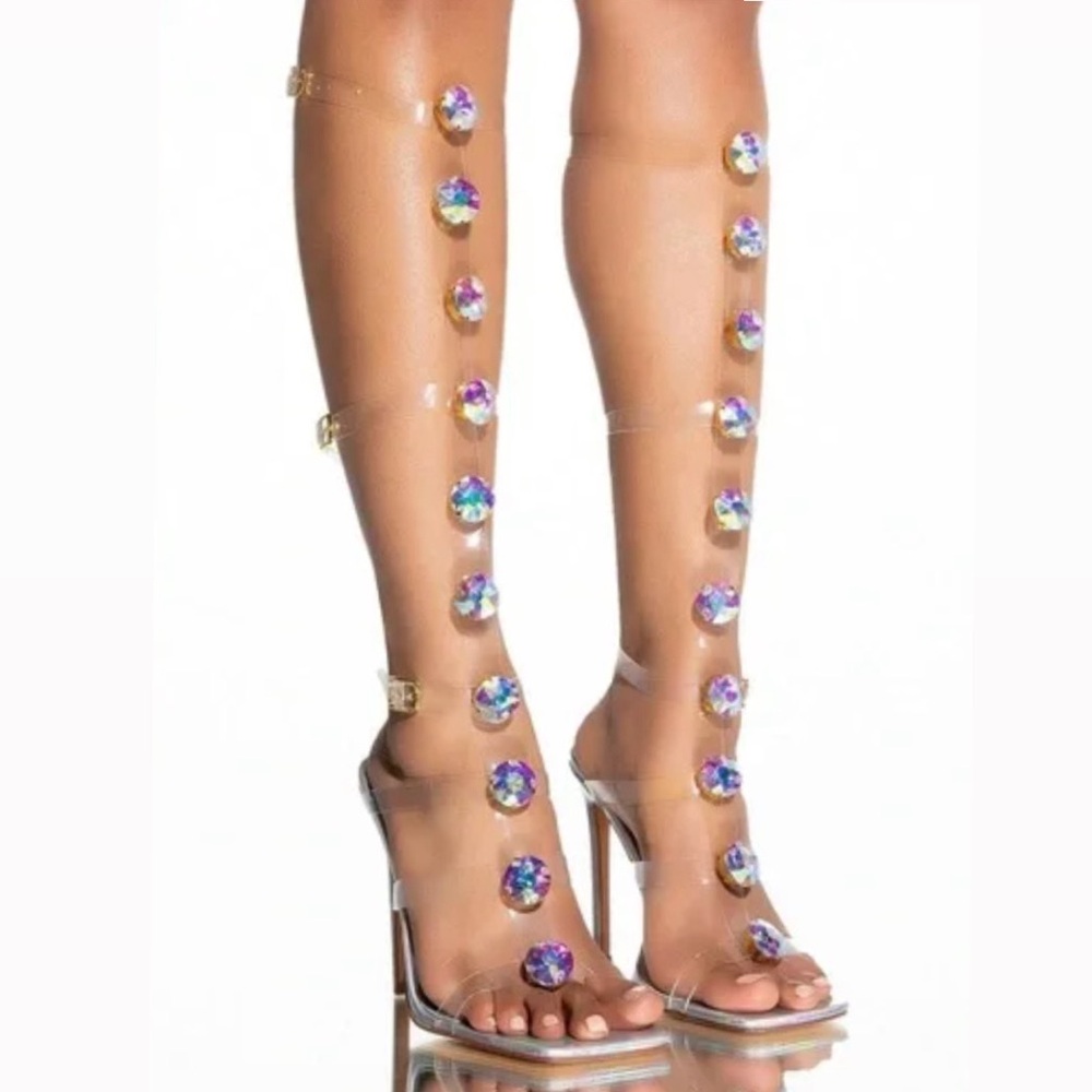 Azalea Wang Akira Esme Strappy Holographic Cage Sandal